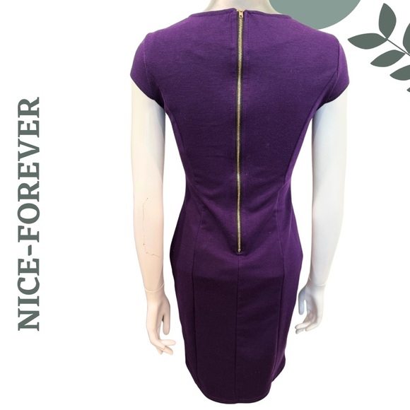 🛍️3/$40 Elegant Purple Cap Sleeve Knit Bodycon Dress by Nice-Forever Size Small - Picture 4 of 6